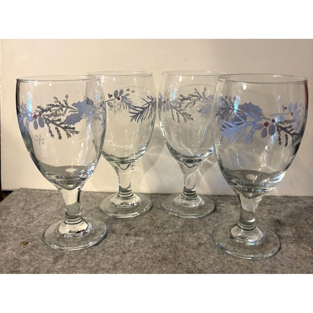 4 Phaltzgraff 7" Christmas Winter Frost Goblets/Iced Tea Glasses  #3048